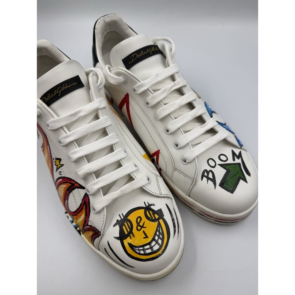 Dolce & Gabbana Portofino Graffiti Sneakers White Leather Men Size 10 US 11 - Picture 7 of 16
